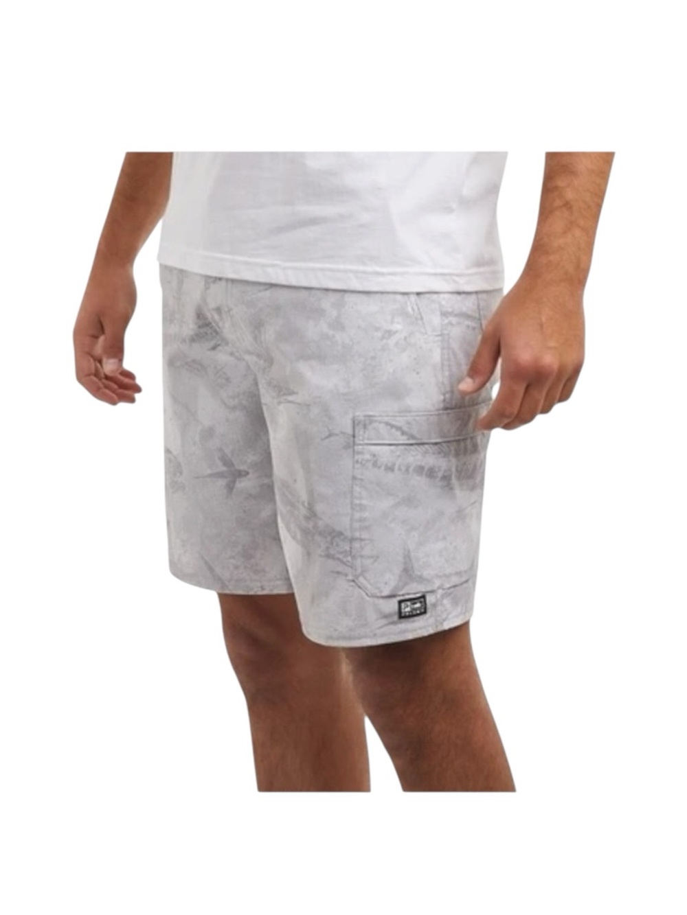Pelagic® 𓆝 Madeira Cargo Hybrid Fishing Shorts 20" 𓆝 Light Grey Gyotaku 𓆝 38